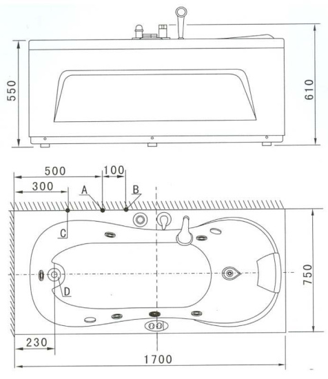 Акриловая ванна Appollo AT-0941 R/L с гидромассажем 170 см