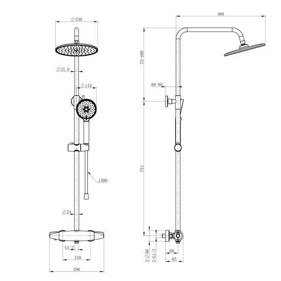 Душевая стойка Wonzon & Woghand Capsule WW-B3031-A-CR с термостатом