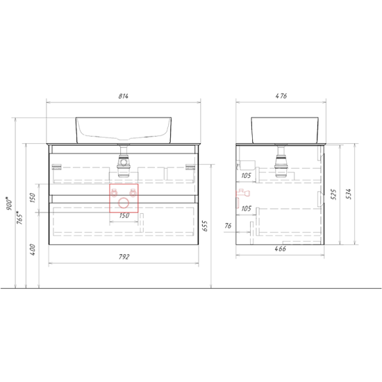 Тумба с раковиной Aqwella 5 stars Geometria 80 подвесная 2 ящика, зеленый шалфей, столешница белый мрамор