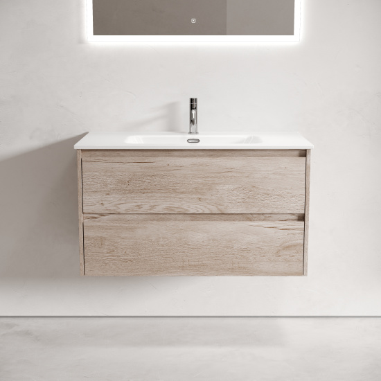 Тумба с раковиной Sancos Libra 90 дуб галифакс натуральный, подвесная
