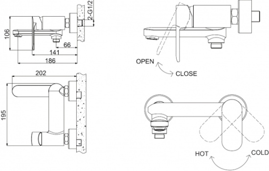 Смеситель для ванны Bravat Opal F6125183CP-01-RUS