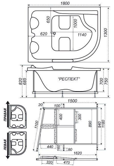 Акриловая ванна Triton Респект 180х130 см L