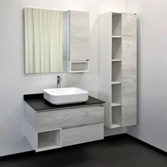 Тумба с раковиной Comforty Прага 90 подвесная, дуб белый, раковина T-Y9378