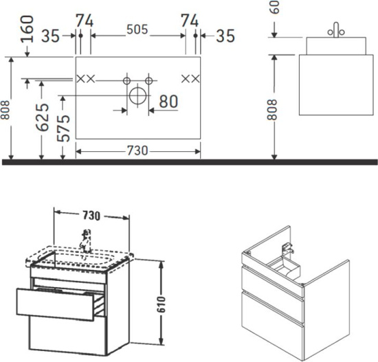 Тумба с раковиной Duravit DuraStyle 80, подвесная, белая глянцевая