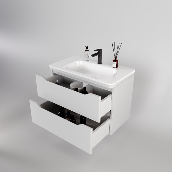Тумба с раковиной Style Line Марелла 80 2 ящика Люкс антискрейтч белая матовый, Plus подвесная