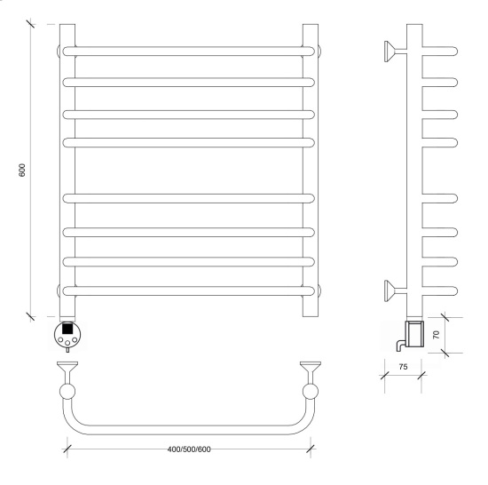 Полотенцесушитель электрический Secado Мерида 4 60/60 L, хром