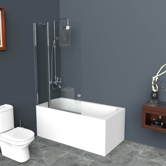 Шторка на ванну BelBagno Uno V-11-120/150-C-Cr стекло прозрачное