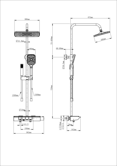 Душевая стойка Wonzon & Woghand Muse Lumia WW-B4174-BG с термостатом