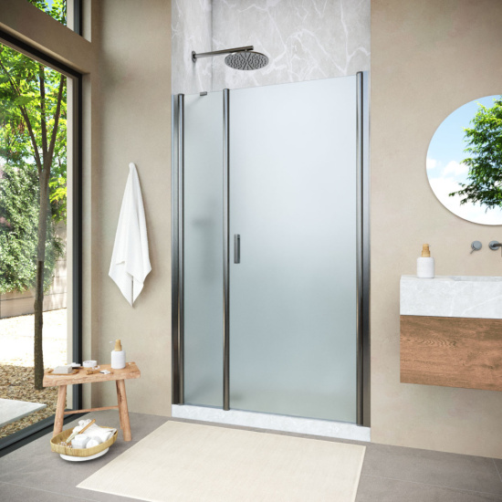Душевая дверь в нишу Vegas Glass EP-F-2 NOVO h2000 145 11 10 R, профиль оружейная сталь, стекло сатин