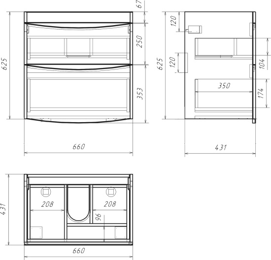 Тумба с раковиной Бриклаер Вега 70 белая