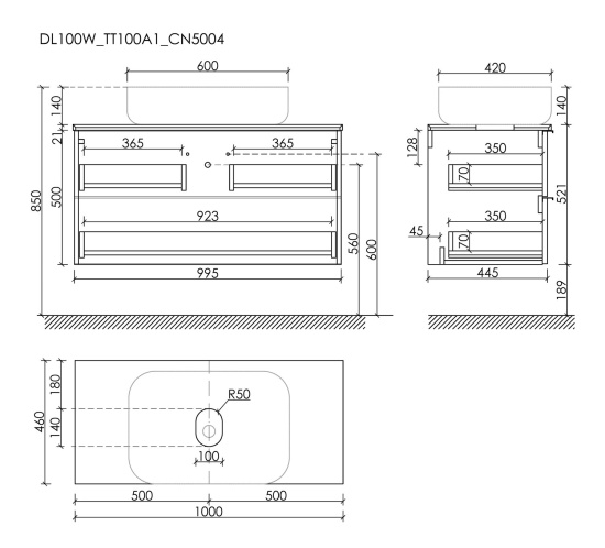 Тумба с раковиной Sancos Delta 100 дуб светлый/белый, DL100W