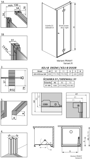 Душевой уголок Radaway Nes Black KDJ B 80x100 R