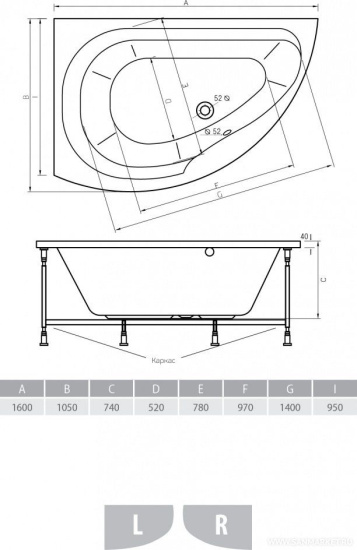 Акриловая ванна Alpen Dallas 160x105 L