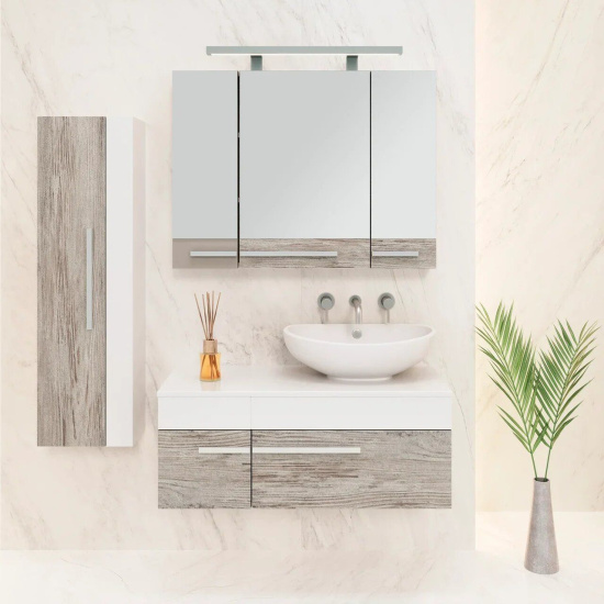 Тумба с раковиной Runo Вудлайн 100, скандинавский дуб, раковина Гамма 56