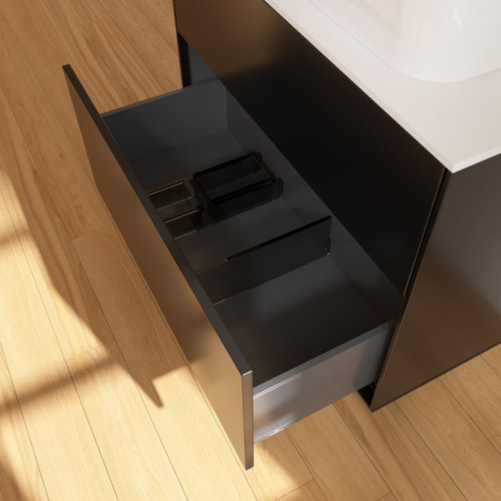 Тумба с раковиной Villeroy & Boch Finion 80 black matt lacquer, glass white matt, с настенным освещением