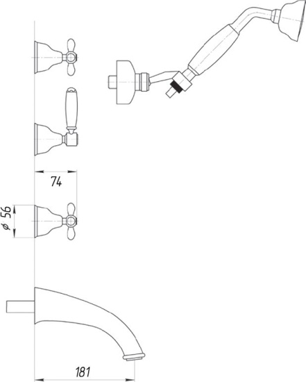 Смеситель для ванны Migliore Princeton Plus ML.PRP-8018.CR с внутренней частью