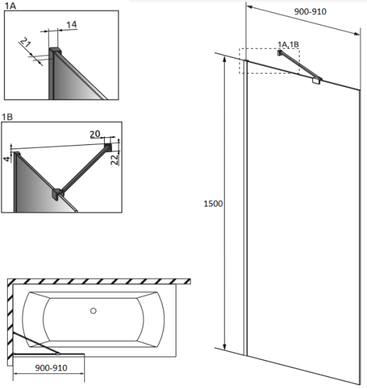 Шторка на ванну Radaway Modo Black PNJ II Frame 90