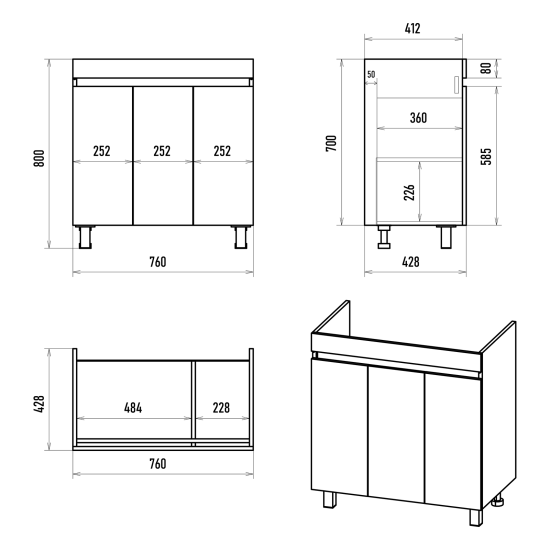Тумба с раковиной Misty Енисей 80