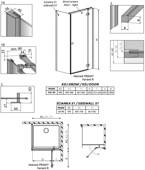 Душевой уголок Radaway Essenza New Black KDJ 90х70 R