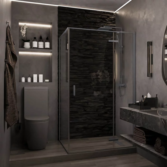 Душевой уголок Veconi Rovigo 073GR 80x90, профиль графит, стекло прозрачное