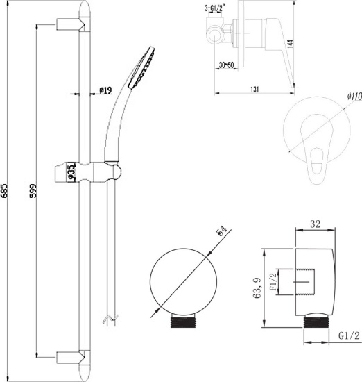 Душевой комплект Lemark Luna LM4123C + LM8067C + LM8086C