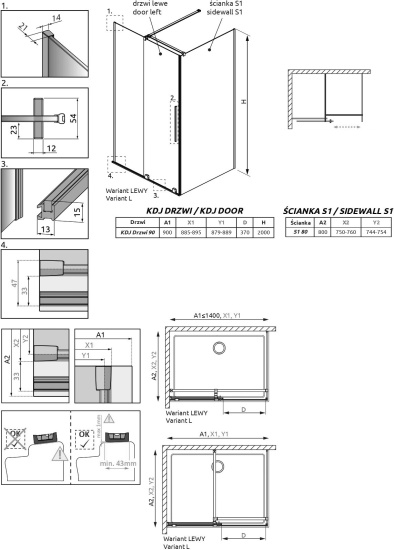 Душевой уголок Radaway Furo Black KDJ 90x80 L