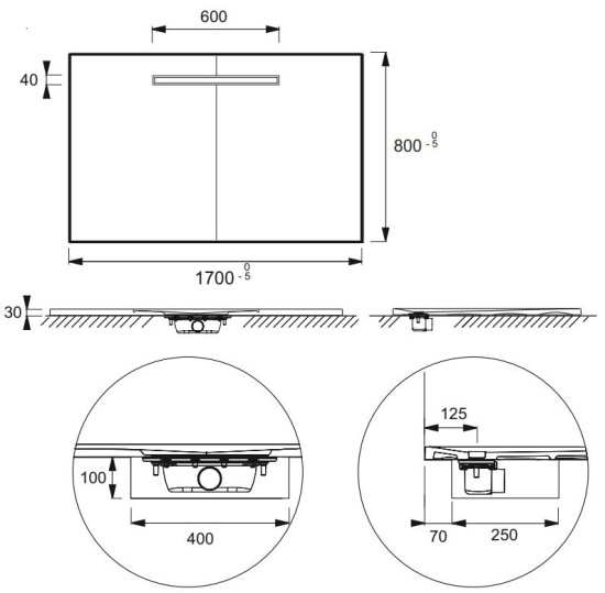 Поддон для душа Jacob Delafon Surface 170х80 с сифоном