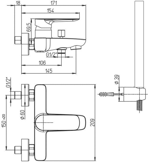 Смеситель для ванны Paini Nove 09PZ100