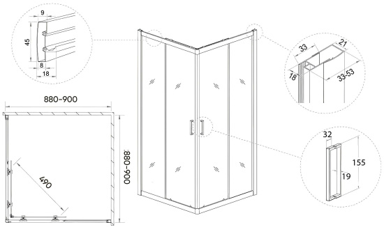 Душевой уголок Veconi Rovigo RV-11 90x90
