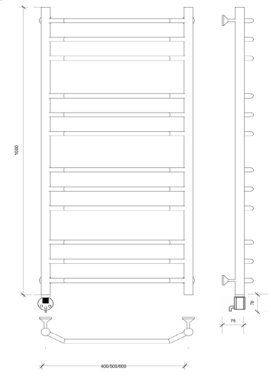 Полотенцесушитель электрический Secado Агата 3 100/40 L, хром