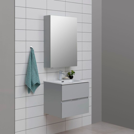 Тумба с раковиной Aquanet Алвита new 60 подвесная, серый, с ящиками