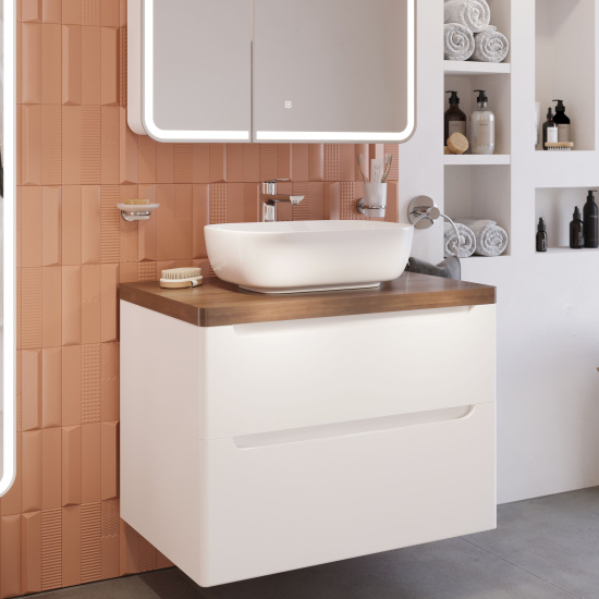 Тумба с раковиной Stworki Берген 80 белая с темной столешницей, Moduo 50 Square