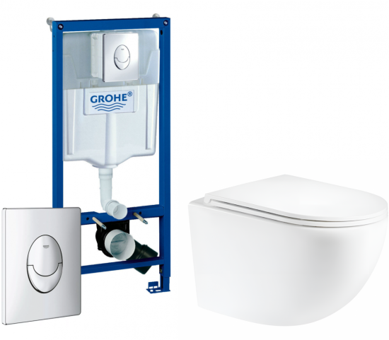 Инсталляция Grohe Rapid SL 38721001 с кнопкой + унитаз подвесной WeltWasser Merzbach 043 GL-WT
