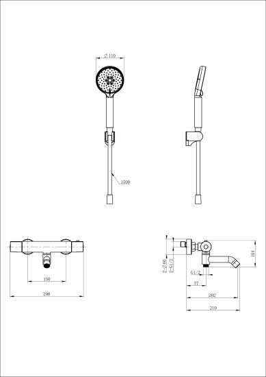 Смеситель для ванны Wonzon & Woghand WW-B3029-A1-BG с термостатом
