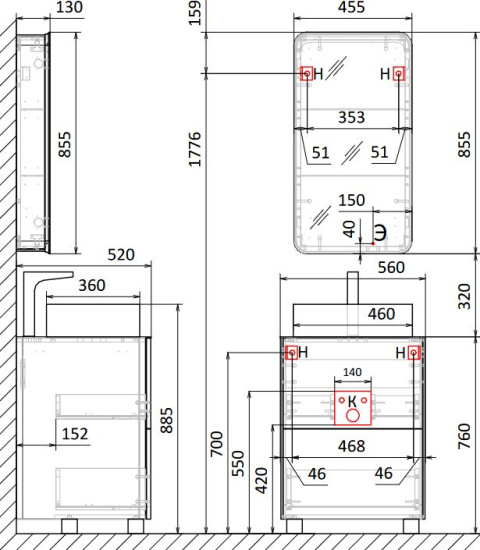 Тумба с раковиной Raval Pure 56