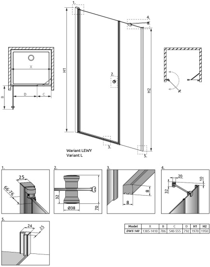 Душевая дверь в нишу Radaway EOS DWS 137993-01-01L 140 L