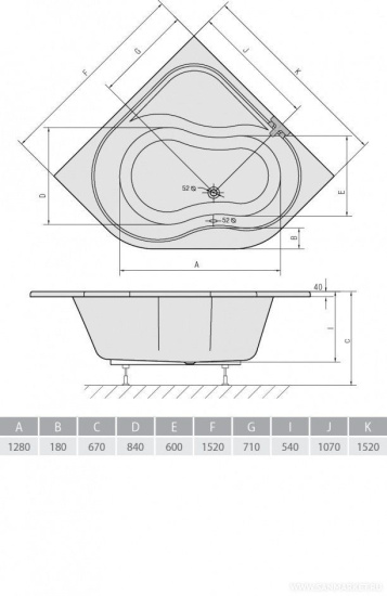 Акриловая ванна Alpen Edera 152x152 см