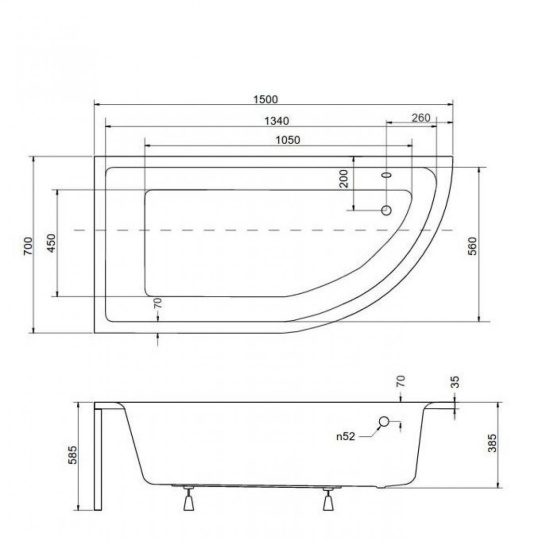 Акриловая ванна Besco Praktika 150 L