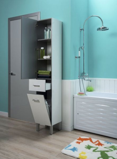 Пенал Aquanet Верона 35 L, c бельевой корзиной, белый