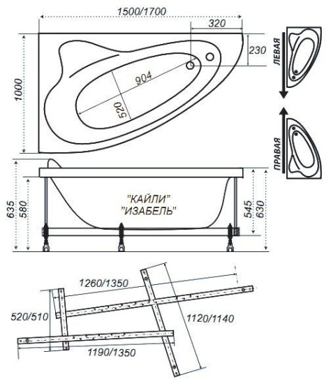 Акриловая ванна Triton Изабель 170х100 см R
