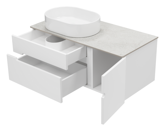 Тумба под раковину Misty Роял 100 белая подвесная, со столешницей