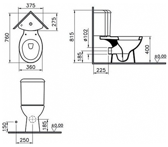 Унитаз-компакт VitrA Arkitekt 9754B003-7201 угловой