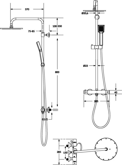 Душевая стойка Omnires Y Y1244NBL термостат, черная полуматовая