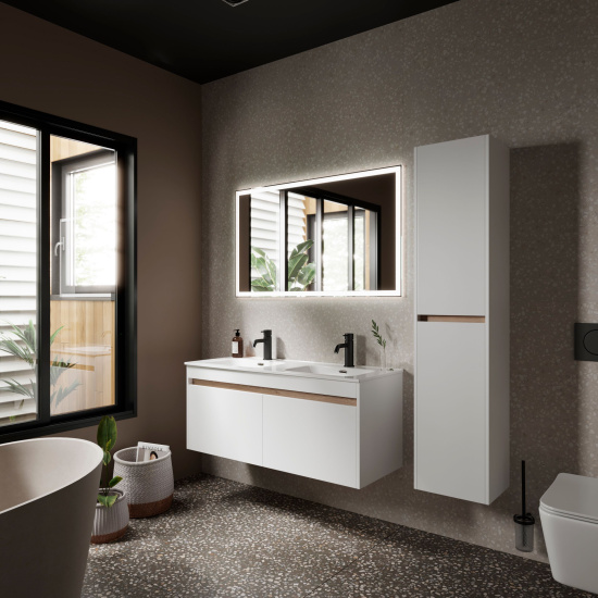 Тумба с раковиной Sancos Smart двойная 120 белый глянец