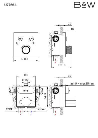 Душевая система  Black&White Universe 7766U термостат