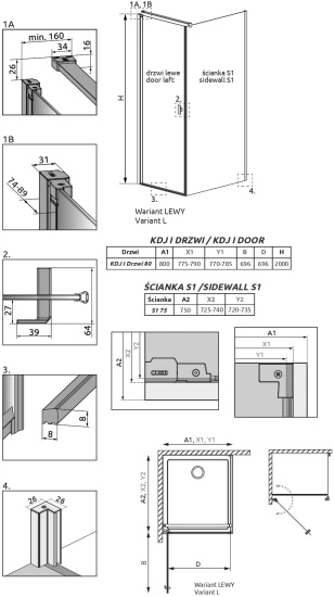 Душевой уголок Radaway Nes Black KDJ I 80x75 L