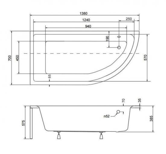 Акриловая ванна Besco Praktika 140 L