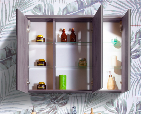 Зеркало-шкаф Бриклаер Кристалл 95 ясень анкор, темный, с подсветкой