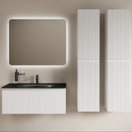 Тумба с раковиной Sancos Code 100 подвесная, белая матовая, раковина черная