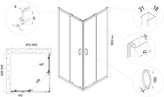 Душевой уголок Veconi Rovigo RV-113B 90x90